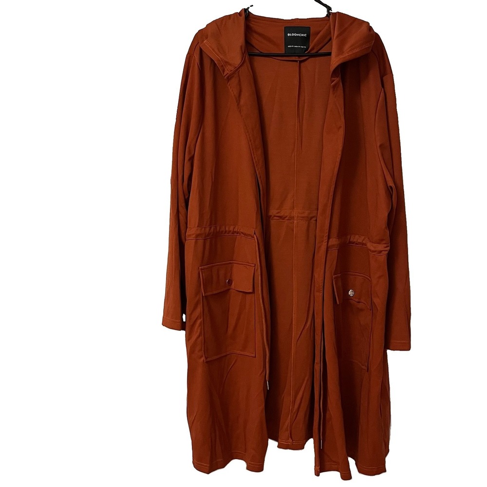 Bloomchic Hooded Cardigan Sz 22-24Open Front Long Utility Pockets Cinch Waist